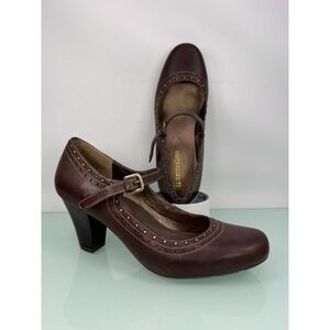 Naturalizer Mary Jane Heels Sz 7M Brown Leather Office dark academia preppy y2k